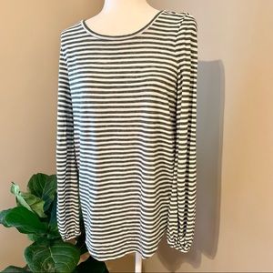 Loft small long sleeve top green and white stripes